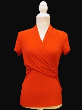 DKNY Red Wrap Stretch V Neck Blouse Top Women’s Small